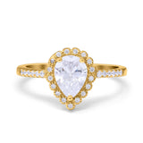 Teardrop Pear Halo Engagement Ring Simulated Cubic Zirconia 925 Sterling Silver