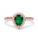 Teardrop Pear Halo Engagement Ring Simulated Cubic Zirconia 925 Sterling Silver
