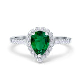 Teardrop Pear Halo Engagement Ring Simulated Cubic Zirconia 925 Sterling Silver