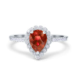 Teardrop Pear Halo Engagement Ring Simulated Cubic Zirconia 925 Sterling Silver