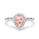 Teardrop Pear Halo Engagement Ring Simulated Cubic Zirconia 925 Sterling Silver