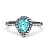 Teardrop Pear Halo Engagement Ring Simulated Cubic Zirconia 925 Sterling Silver