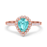 Teardrop Pear Halo Engagement Ring Simulated Cubic Zirconia 925 Sterling Silver