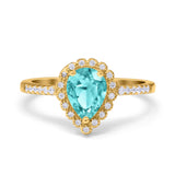 Teardrop Pear Halo Engagement Ring Simulated Cubic Zirconia 925 Sterling Silver