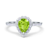 Teardrop Pear Halo Engagement Ring Simulated Cubic Zirconia 925 Sterling Silver