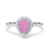 Teardrop Pear Halo Engagement Ring Simulated Cubic Zirconia 925 Sterling Silver