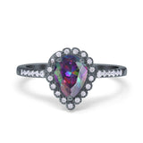 Teardrop Pear Halo Engagement Ring Simulated Cubic Zirconia 925 Sterling Silver