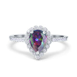 Teardrop Pear Halo Engagement Ring Simulated Cubic Zirconia 925 Sterling Silver