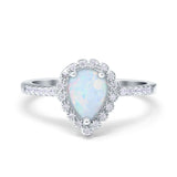 Teardrop Pear Halo Engagement Ring Simulated Cubic Zirconia 925 Sterling Silver