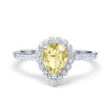 Teardrop Pear Halo Engagement Ring Simulated Cubic Zirconia 925 Sterling Silver