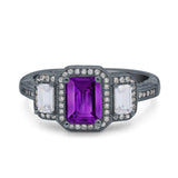 Emerald Cut Halo Engagement Ring Simulated Cubic Zirconia 925 Sterling Silver