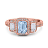 Emerald Cut Halo Engagement Ring Simulated Cubic Zirconia 925 Sterling Silver