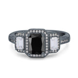 Emerald Cut Halo Engagement Ring Simulated Cubic Zirconia 925 Sterling Silver