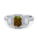 Emerald Cut Halo Engagement Ring Simulated Cubic Zirconia 925 Sterling Silver