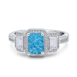 Emerald Cut Halo Engagement Ring Simulated Cubic Zirconia 925 Sterling Silver