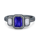 Emerald Cut Halo Engagement Ring Simulated Cubic Zirconia 925 Sterling Silver