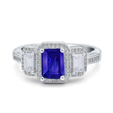 Emerald Cut Halo Engagement Ring Simulated Cubic Zirconia 925 Sterling Silver