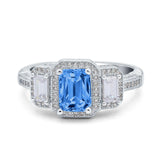 Emerald Cut Halo Engagement Ring Simulated Cubic Zirconia 925 Sterling Silver
