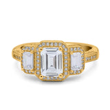 Emerald Cut Halo Engagement Ring Simulated Cubic Zirconia 925 Sterling Silver