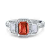 Emerald Cut Halo Engagement Ring Simulated Cubic Zirconia 925 Sterling Silver