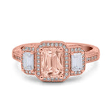 Emerald Cut Halo Engagement Ring Simulated Cubic Zirconia 925 Sterling Silver