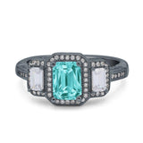 Emerald Cut Halo Engagement Ring Simulated Cubic Zirconia 925 Sterling Silver