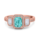 Emerald Cut Halo Engagement Ring Simulated Cubic Zirconia 925 Sterling Silver