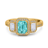 Emerald Cut Halo Engagement Ring Simulated Cubic Zirconia 925 Sterling Silver
