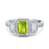 Emerald Cut Halo Engagement Ring Simulated Cubic Zirconia 925 Sterling Silver