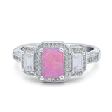 Emerald Cut Halo Engagement Ring Simulated Cubic Zirconia 925 Sterling Silver