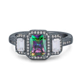 Emerald Cut Halo Engagement Ring Simulated Cubic Zirconia 925 Sterling Silver