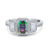 Emerald Cut Halo Engagement Ring Simulated Cubic Zirconia 925 Sterling Silver