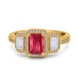 Emerald Cut Halo Engagement Ring Simulated Cubic Zirconia 925 Sterling Silver