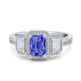 Emerald Cut Halo Engagement Ring Simulated Cubic Zirconia 925 Sterling Silver