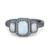 Emerald Cut Halo Engagement Ring Simulated Cubic Zirconia 925 Sterling Silver