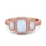 Emerald Cut Halo Engagement Ring Simulated Cubic Zirconia 925 Sterling Silver