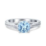 Cushion Cut Art Deco Engagement Ring Simulated Cubic Zirconia 925 Sterling Silver
