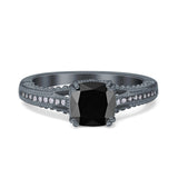 Cushion Cut Art Deco Engagement Ring Simulated Cubic Zirconia 925 Sterling Silver