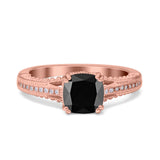 Cushion Cut Art Deco Engagement Ring Simulated Cubic Zirconia 925 Sterling Silver