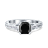 Cushion Cut Art Deco Engagement Ring Simulated Cubic Zirconia 925 Sterling Silver