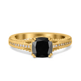 Cushion Cut Art Deco Engagement Ring Simulated Cubic Zirconia 925 Sterling Silver