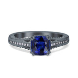 Cushion Cut Art Deco Engagement Ring Simulated Cubic Zirconia 925 Sterling Silver