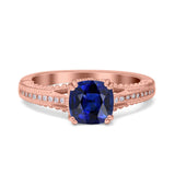 Cushion Cut Art Deco Engagement Ring Simulated Cubic Zirconia 925 Sterling Silver
