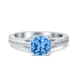Cushion Cut Art Deco Engagement Ring Simulated Cubic Zirconia 925 Sterling Silver