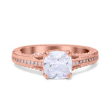 Cushion Cut Art Deco Engagement Ring Simulated Cubic Zirconia 925 Sterling Silver