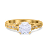 Cushion Cut Art Deco Engagement Ring Simulated Cubic Zirconia 925 Sterling Silver