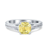 Cushion Cut Art Deco Engagement Ring Simulated Cubic Zirconia 925 Sterling Silver