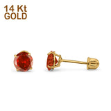 14k Yellow Gold Round Solitaire Stud Earrings with Screw Back Simulated Garnet Cubic Zirconia