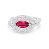 Two Piece Ring Band Round Simulated Cubic Zirconia 925 Sterling Silver
