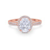 Oval Wedding Engagement Ring Round Cubic Zirconia Accent 925 Sterling Silver